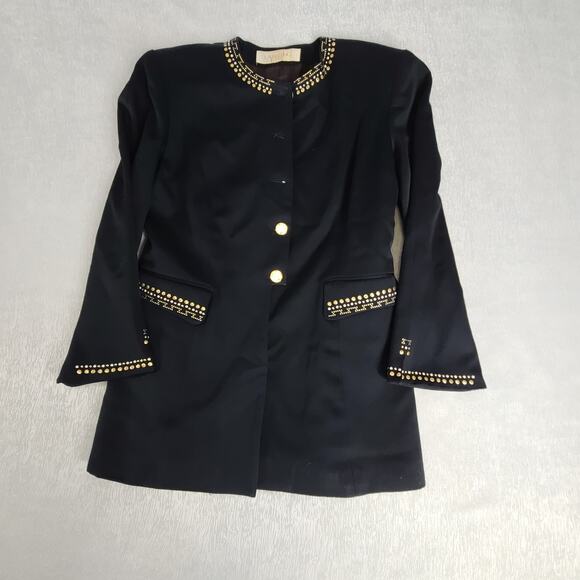 Lavantino Vintage women's embellished blazer black Size 12 Dog Show Suit 80's - Picture 3 of 9